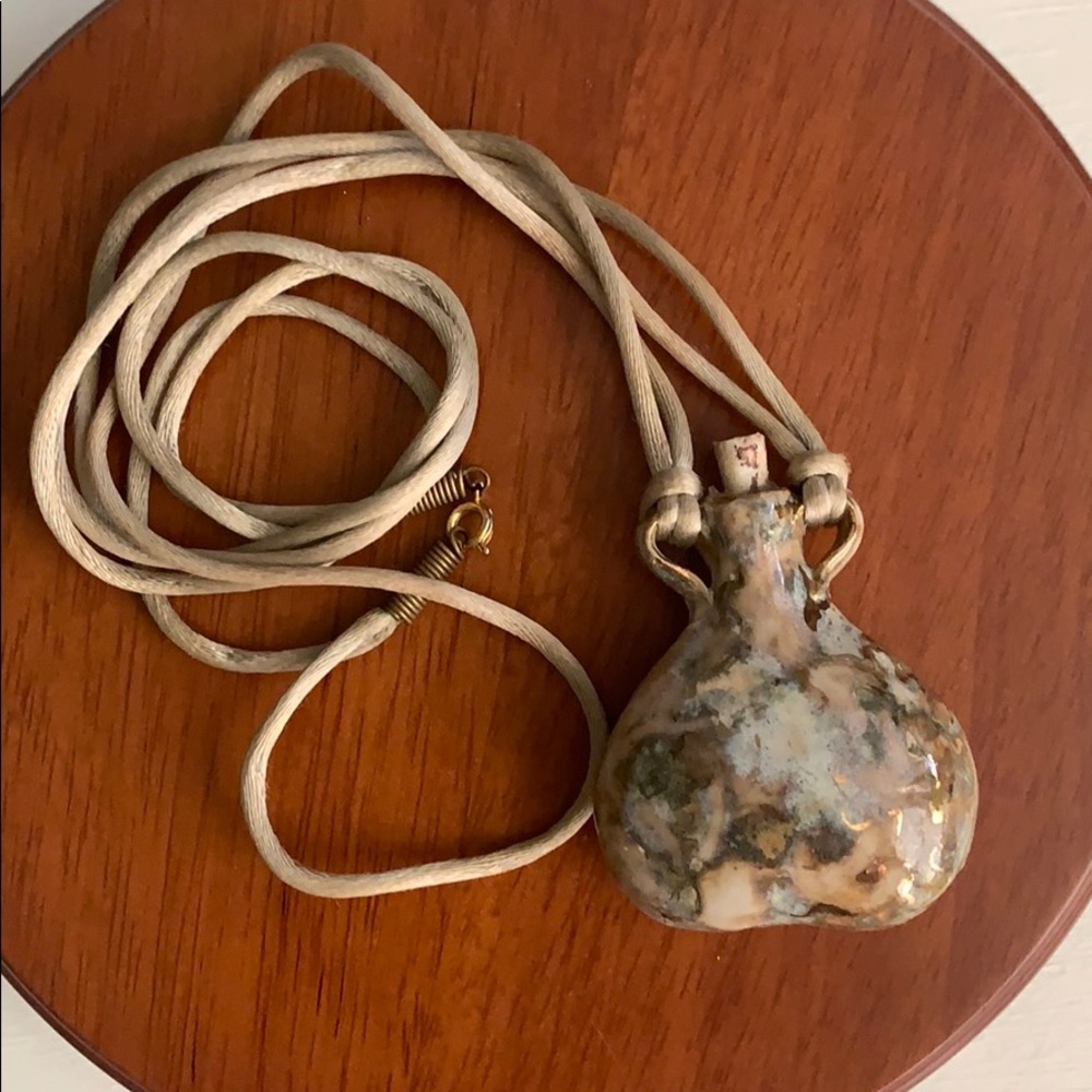 Ceramic cork long canteen necklace gold brown